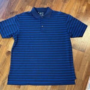 adidas Men's Navy Polo with Royal Blue Stripes
